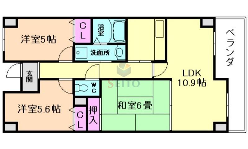 グランドコート向丘(3LDK/6階)の間取り写真
