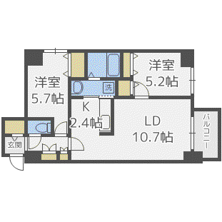 パルティーレ月寒(2LDK/8階)の間取り写真