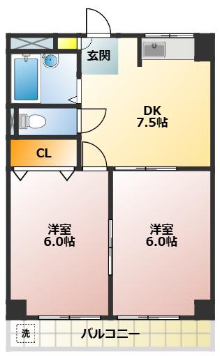 ハイツぷりまべーらII(2DK/2階)の間取り写真