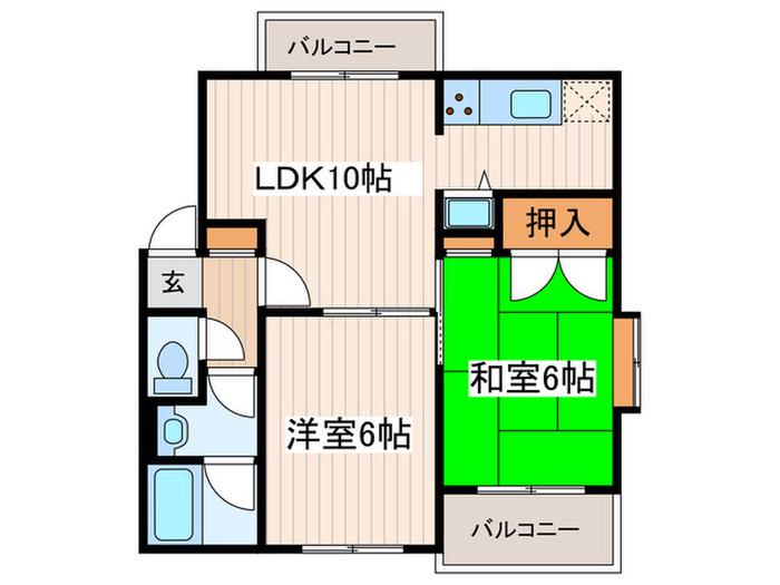ヴェルデュール三鷹(2LDK/3階)の間取り写真