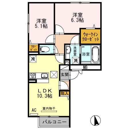 ルボマノアール(2LDK/1階)の間取り写真