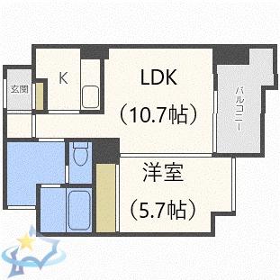 オルム・ド・グランメール大通(1LDK/5階)の間取り写真