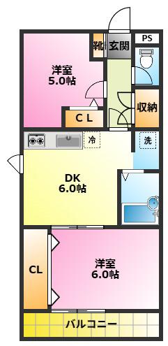 サニーテラス井田(2DK/5階)の間取り写真