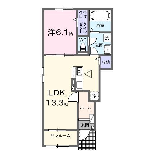 近鉄湯の山線 中菰野駅 徒歩21分 2階建 築3年(1LDK/1階)の間取り写真