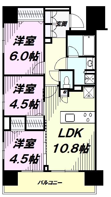 ラグゼナ八王子横山町(3LDK/13階)の間取り写真
