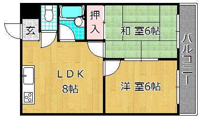 金森マンション郡津(2LDK/4階)の間取り写真