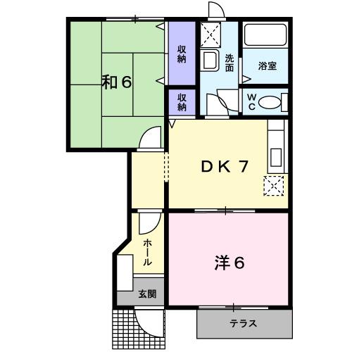 アンソレイエ瓜生B(2DK/1階)の間取り写真