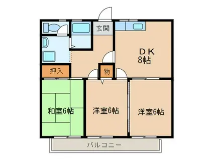 アルシェB棟(3DK/2階)の間取り写真