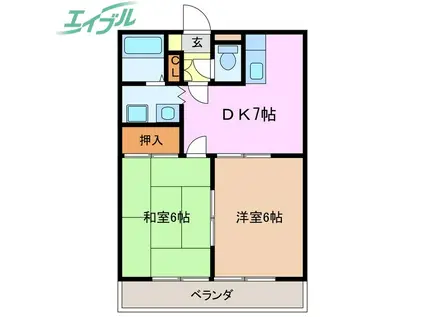 ノームヒル(2DK/2階)の間取り写真