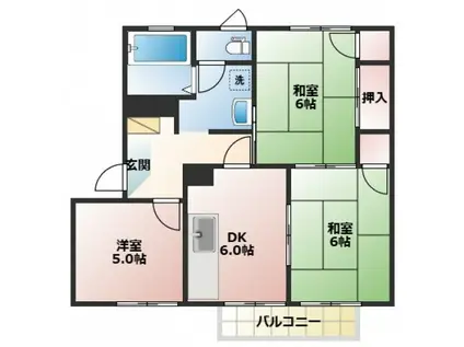 ガルテン26 A棟(3DK/2階)の間取り写真