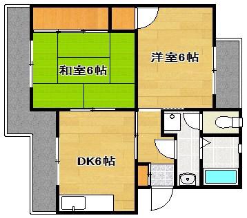 マンションKM-1(2DK/1階)の間取り写真