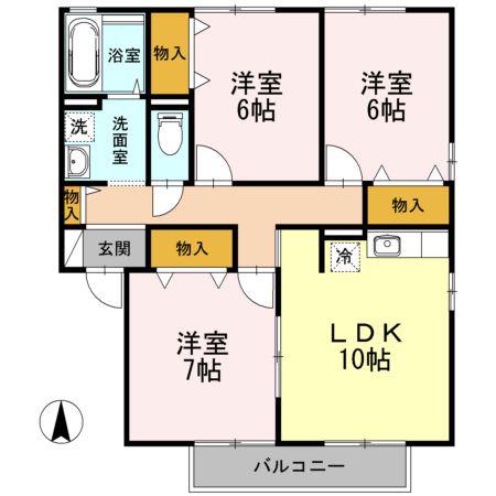 シャルムタウン開成 A棟(3LDK/2階)の間取り写真