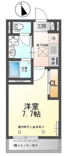OCEAN COAST TSUDANUMA(1K/1階)の間取り写真