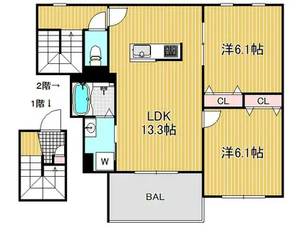 リビオン(2LDK/2階)の間取り写真