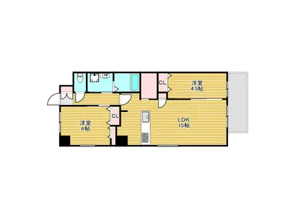 ブリエヴェール北桜塚(2SLDK/4階)の間取り写真