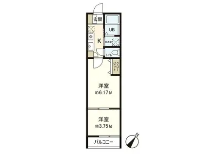 AZUL八木山I(2K/2階)の間取り写真