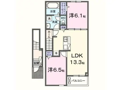 ヒカルサ甲府国母 ノースII(2LDK/2階)の間取り写真