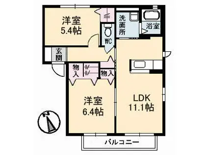 ヴィレッジ中陣 B棟(2LDK/2階)の間取り写真