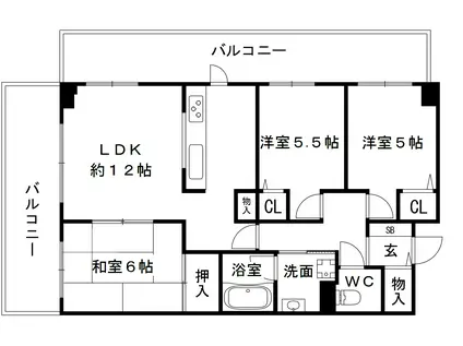 JR東海道本線 甲南山手駅 徒歩3分 13階建 築34年(3LDK/11階)の間取り写真