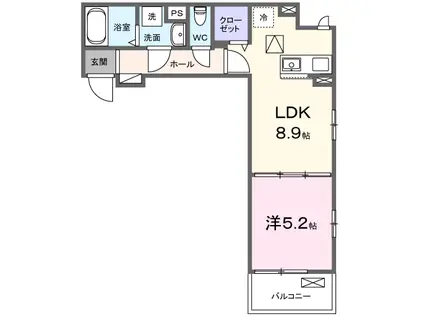 ベル石井城II(1LDK/1階)の間取り写真
