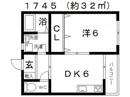 シティー城山II(1DK/4階)の間取り写真