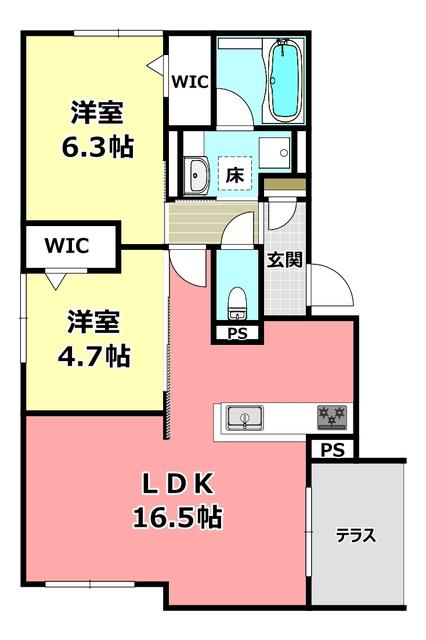 D-RESIDENCE南茨木(2LDK/1階)の間取り写真