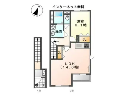 ラピスライフ(1LDK/2階)の間取り写真