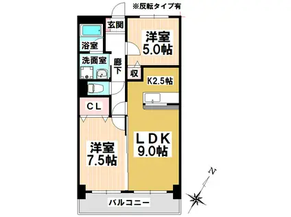 サンパークSHIMADA(2LDK/3階)の間取り写真