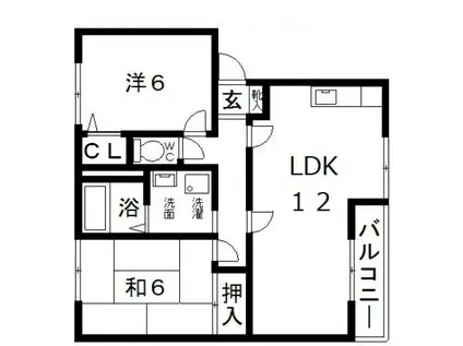 コートグランメールB棟(2LDK/2階)の間取り写真