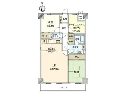 ライオンズマンション宿河原(2SLDK/5階)の間取り写真