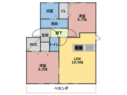 サンガーデン南が丘 B(2LDK/2階)の間取り写真