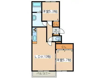 アルパインローズII(2LDK/3階)の間取り写真