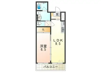 カサ・ベアータ(1LDK/3階)の間取り写真