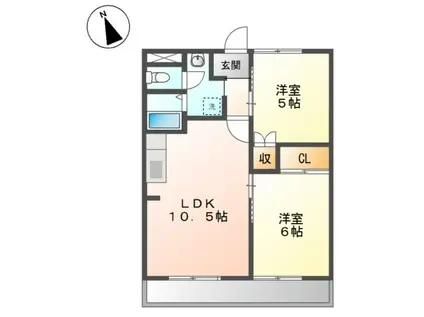 パールロイヤル江島(2LDK/3階)の間取り写真