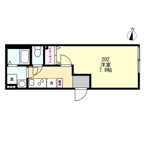 コスモリーヴ茅ヶ崎(1K/2階)の間取り写真