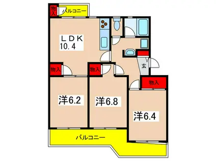 アドリーム新百合ヶ丘(3LDK/3階)の間取り写真