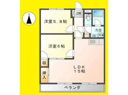 グリーンヒルズ香川(2LDK/2階)の間取り写真