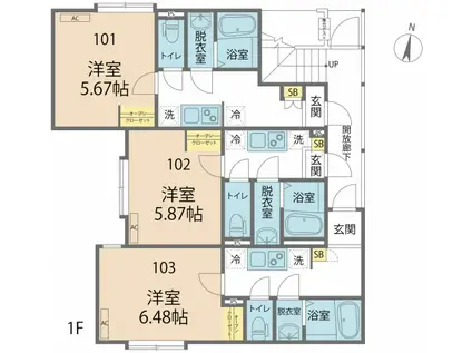 カインドネス相模大野ウエスト(1K/1階)の間取り写真