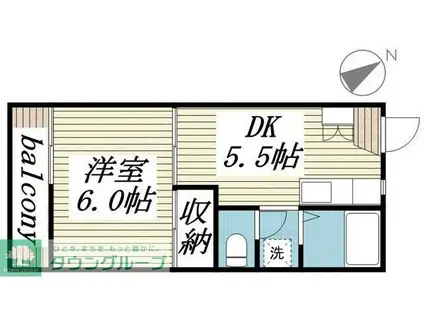 グリーンハイツ(1DK/2階)の間取り写真