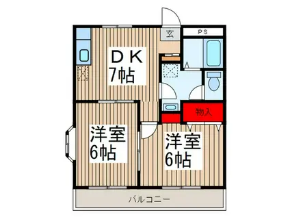 ノース・K(2DK/1階)の間取り写真