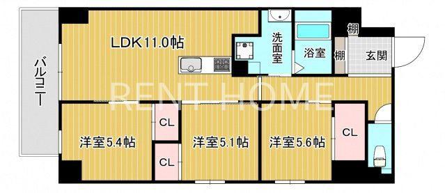 プレサンスNEO新深江リュミエル(3LDK/7階)の間取り写真