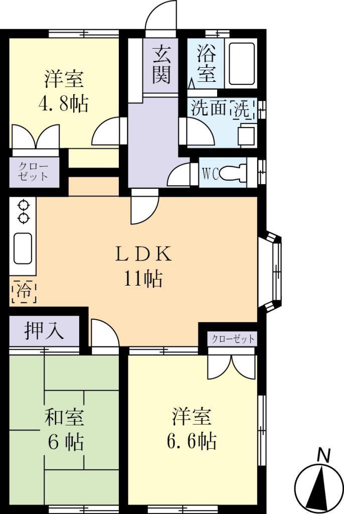 パークサイドカトレア(3LDK/2階)の間取り写真