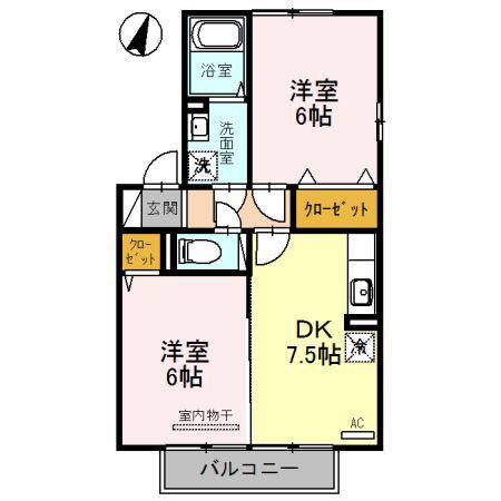 ピースフィールズ(2DK/2階)の間取り写真