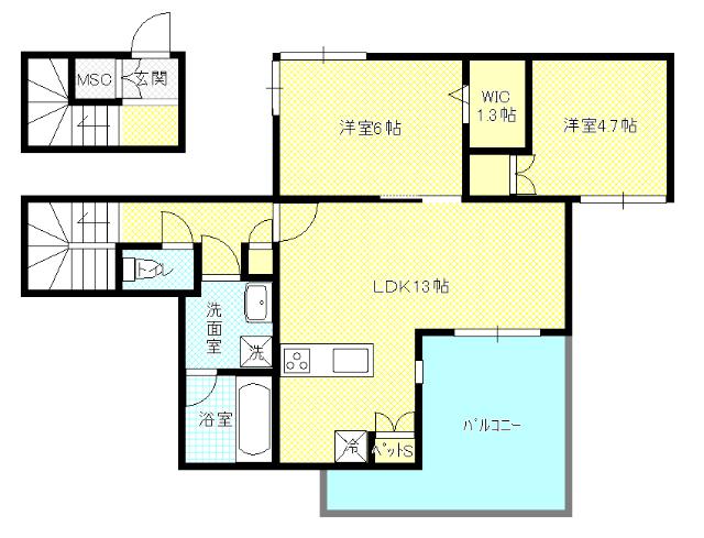 CASA CLAIR(2LDK/2階)の間取り写真