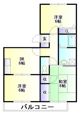 ダイヤモンドヘッド(3DK/2階)の間取り写真