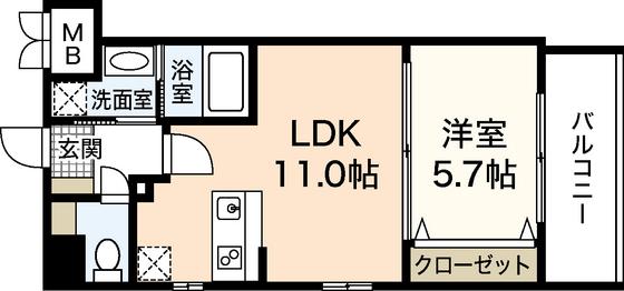 コンフォート東白島(1LDK/8階)の間取り写真