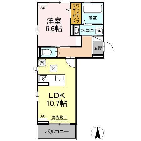プレジデント持田 B棟(1LDK/1階)の間取り写真