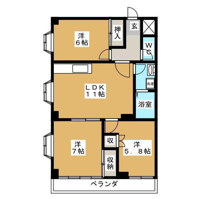 エクセル富士(3LDK/4階)の間取り写真