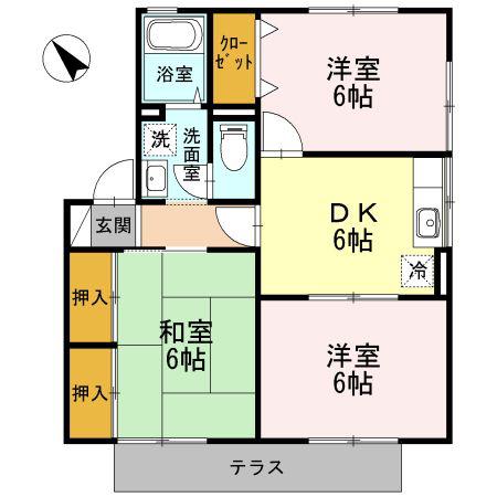 サンハイム東河原I棟(3DK/1階)の間取り写真
