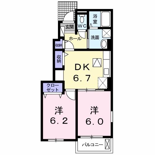 フィールドビーチ羽ノ浦 II(2DK/1階)の間取り写真